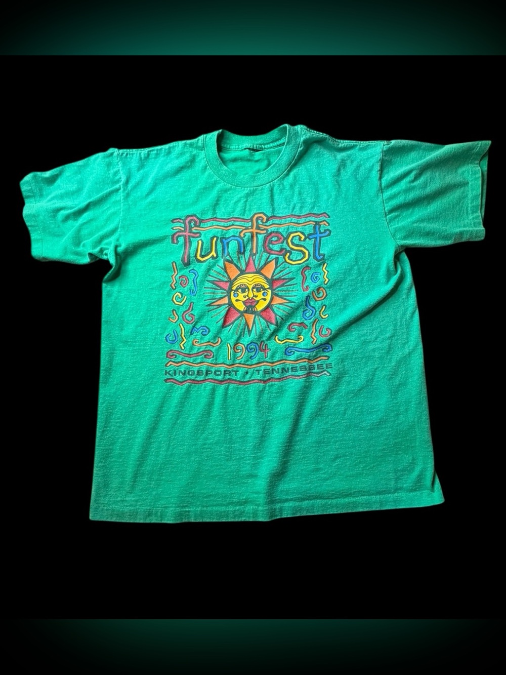 Vintage 1994 Kingsport Funfest Green Single Stitch Graphic T-Shirt Sz L